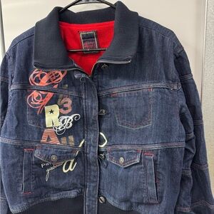 Vintage Marithe Francois Girbaud Denim Jean Jacket Graphic Womens 2X Y2K 90s